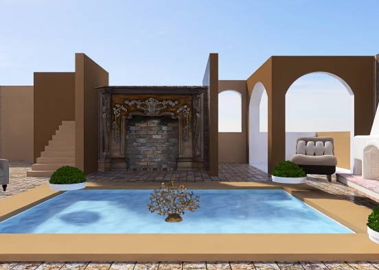 poolside fireplace Design Rendering