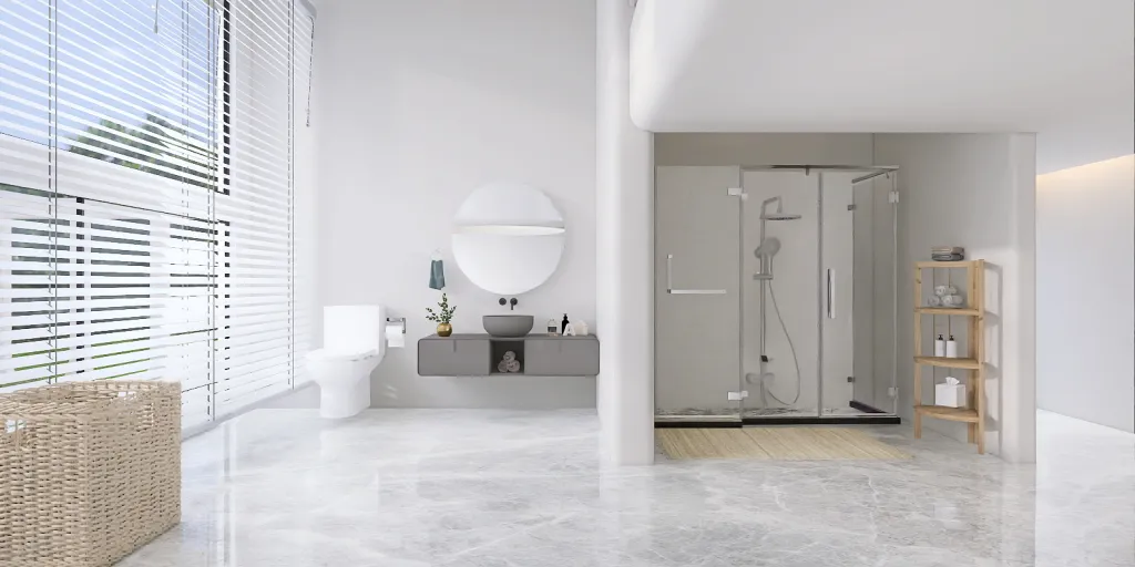 a bathroom with a shower, sink, and tub 