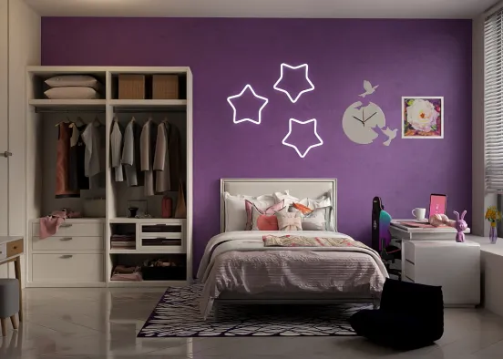 Purple room for single Design Rendering