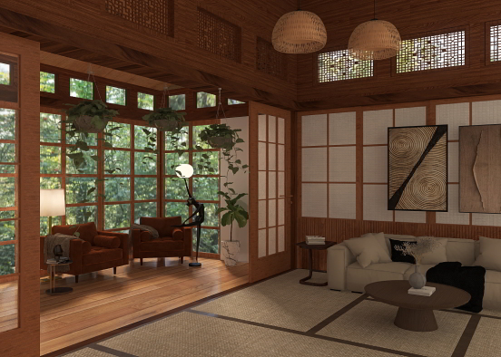 Classy Japanese style livingroom  Design Rendering