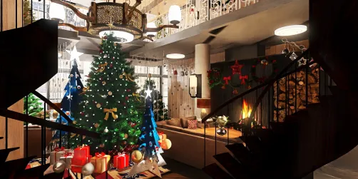 Ski Lodge Decorated for Christmas 