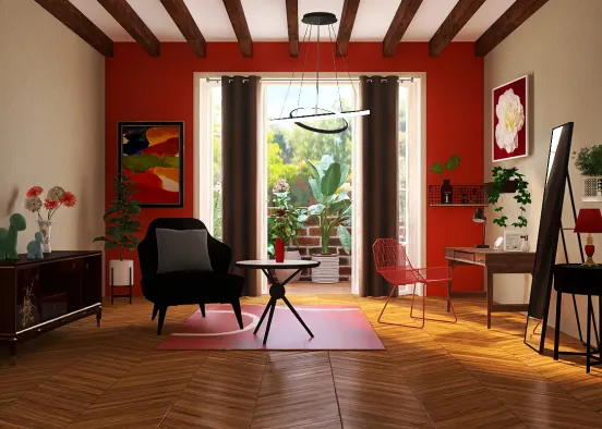 black and red living room Design Rendering