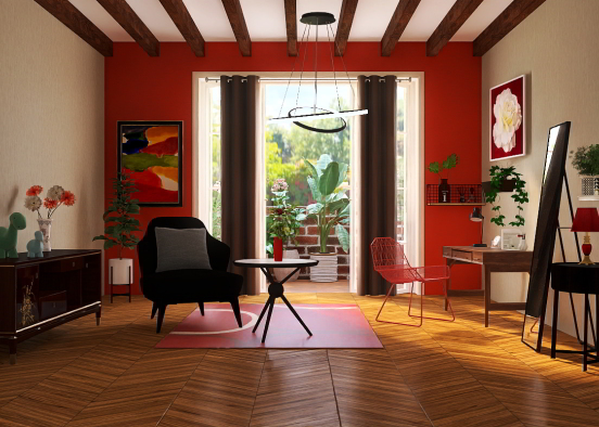 black and red living room Design Rendering