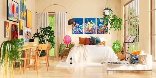 Eclectic Bedroom and Office