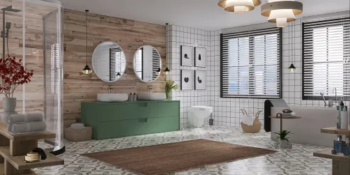bagno con parete in legno