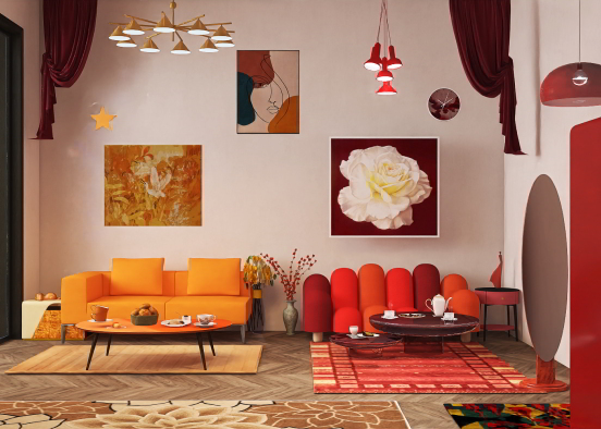 Red and Orange tea room Design Rendering
