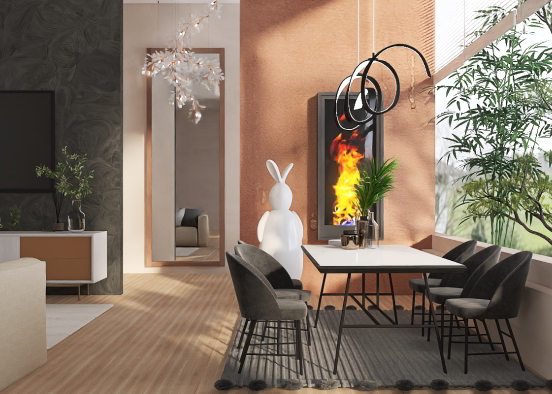 Modern dining and living room  Design Rendering