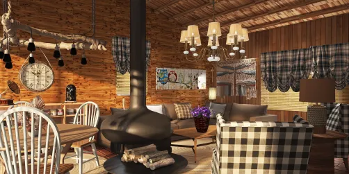 Retro Log Cabin in the Forest
