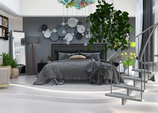 aesthetic grey bedroom
 Design Rendering