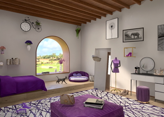 fashionable Purple bedroom  Design Rendering