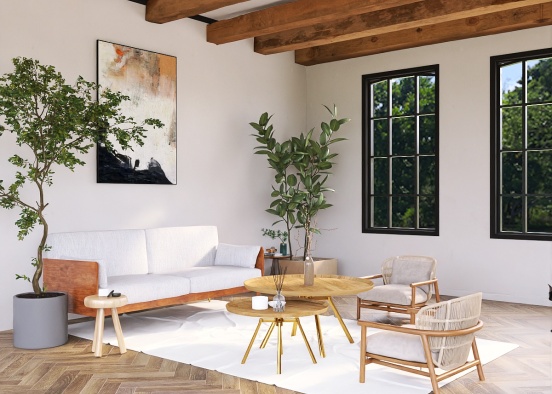 Living room with plants, wood. Modern.  Design Rendering