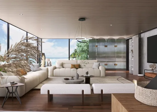 # getaway lakeside villa living room  Renderização de Design