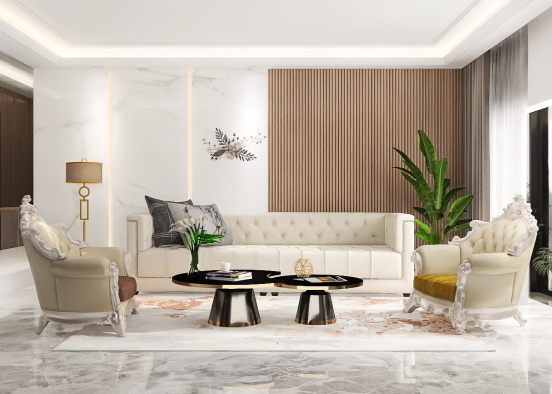 white luxury living room Design Rendering