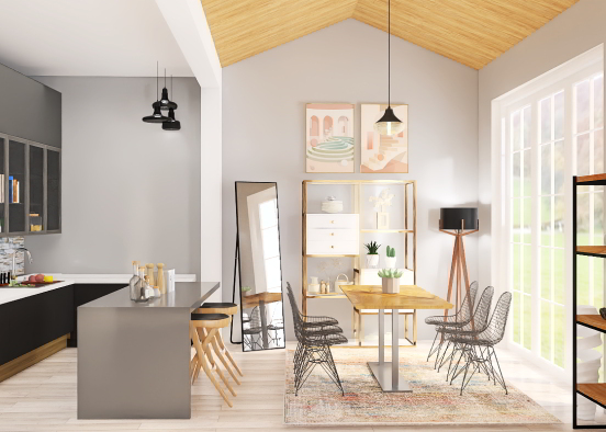 Open kitchen and dining room  Design Rendering