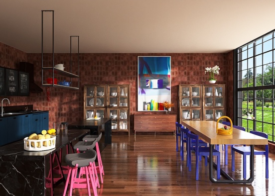 Colourful Country Kitchen Design Rendering