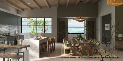 coastal kitchen and dining room 