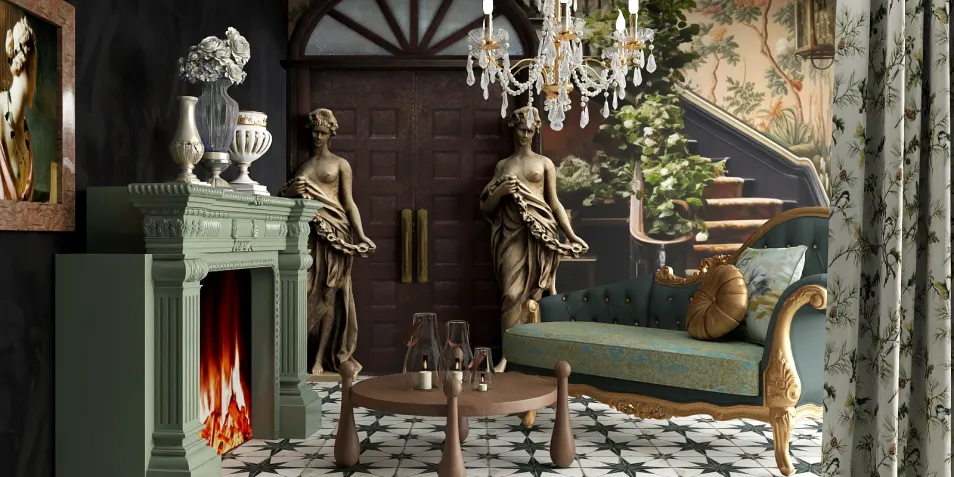 luxurious living room design showcasing elegant furniture arrangement in a vintage style, enhancing the aesthetic value with Homestyler's 3D rendering capabilities.