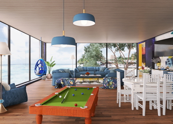Seaside villa-Living room Design Rendering