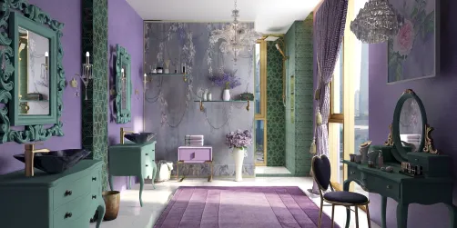 Purple and green bathroom