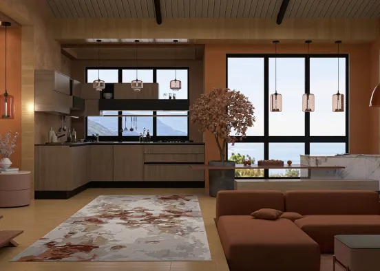 Peach Living Room Design Rendering