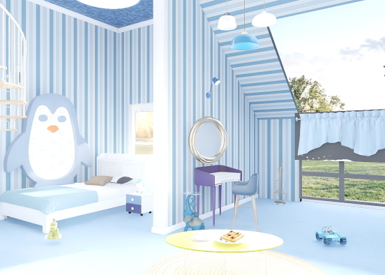 blue bedroom Design Rendering