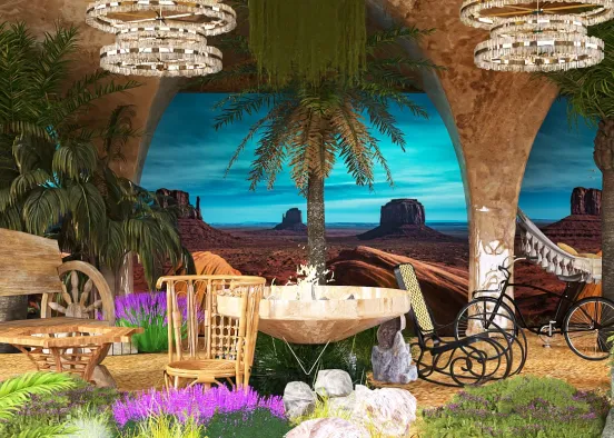#  Indoor patio caressing the Canyon Renderização de Design
