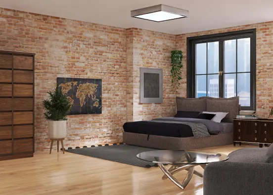 A Bed/Living-Room Design Rendering
