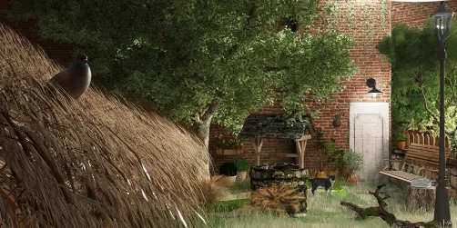 Pigeon on Thatched Roof 2