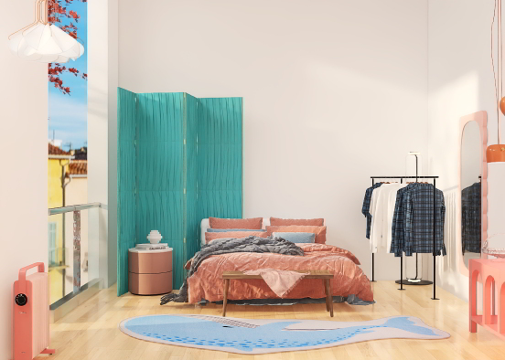 Blue & Pink Teen Bedroom Design Rendering
