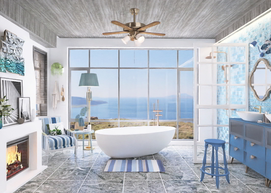 Ocean vibe master bathroom Design Rendering
