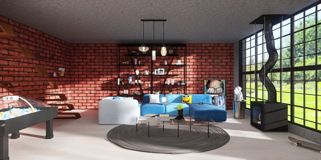 Industrial youth living room.
