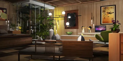 Meu quarto favorito com aquário de plantas