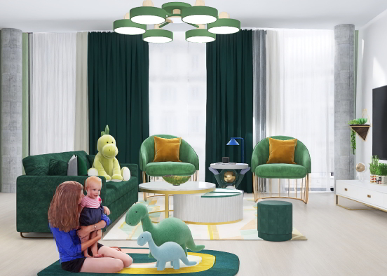 Umm how much green is too much green living room Design Rendering