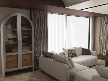 living room with a modern sofa design featuring soft fabrics and stylish cushions, showcasing a minimalist aesthetic, emphasizing comfort and elegance, using Homestyler's 3D rendering for detailed visualization.