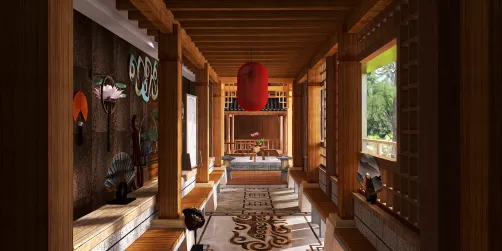 Japanese Okura temple corridor 