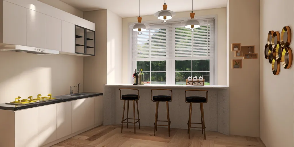 a kitchen with a sink, a stove, and a window 