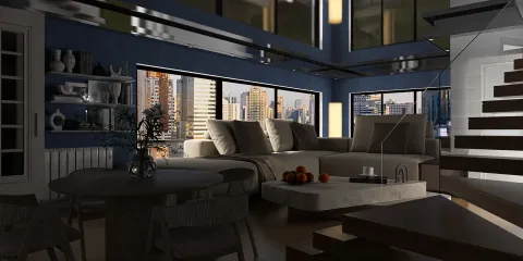 modern living room featuring a spacious sofa arrangement and a stylish table, enhancing the interior decor with a contemporary aesthetic; showcasing Homestyler's real-time 3D rendering for design proposal previews.