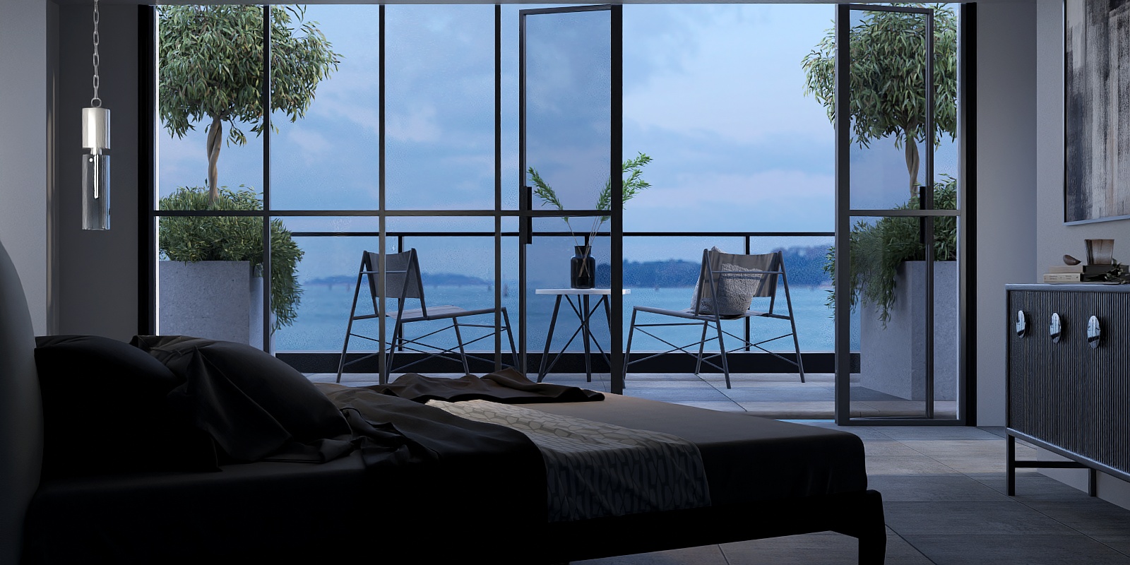 Lake view bedroom