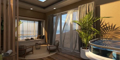 cozy living room with a window view designing a serene atmosphere in a modern style enhancing relaxation with Homestyler's real-time 3D rendering feature.