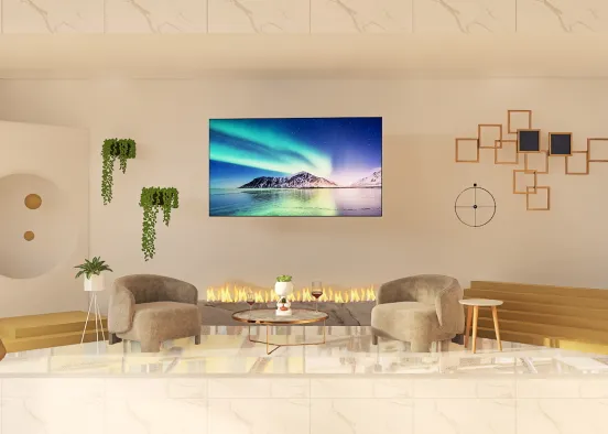White and gold living room Design Rendering