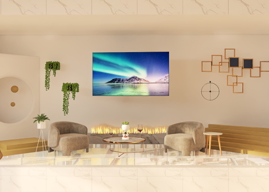 White and gold living room Design Rendering