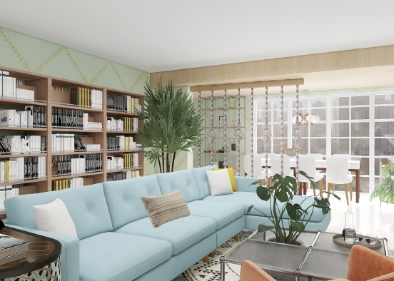 mid century modern living room Design Rendering
