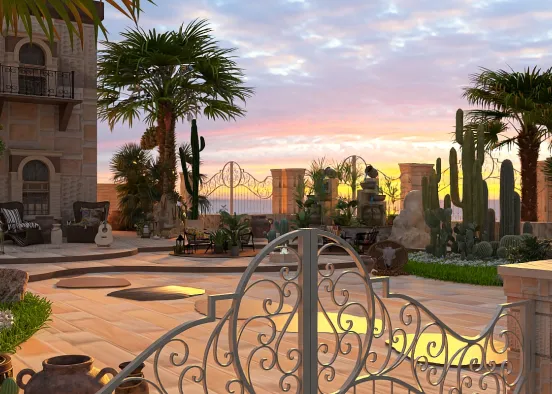 # Sunset Serenade Courtyard Renderização de Design
