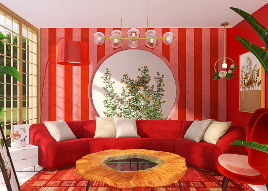 Retro Red Living Space  Design Rendering