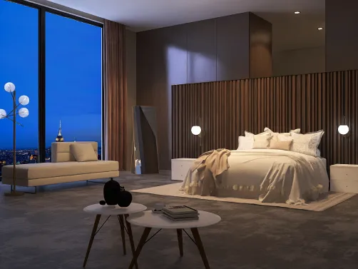 Small room with beautiful view of the city.
