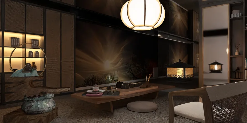 Contemporary living room featuring a wooden coffee table and stylish lighting, designed for a cozy ambiance, utilizing Homestyler’s real-time 3D rendering for accurate visualization.