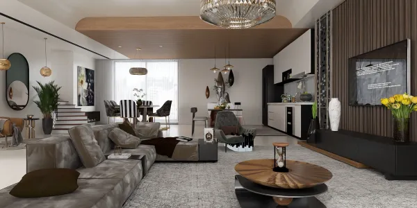 modern living room design featuring spacious seating arrangements and stylish decor, utilizing Homestyler's real-time 3D rendering for realistic interior visualization.