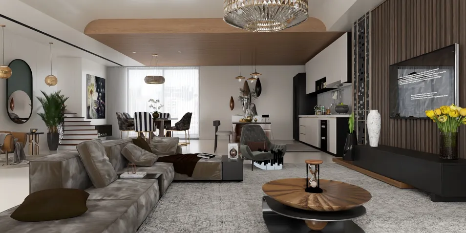 modern living room design featuring spacious seating arrangements and stylish decor, utilizing Homestyler's real-time 3D rendering for realistic interior visualization.