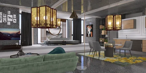mooi woonkamer met open keuken en woonkamer 