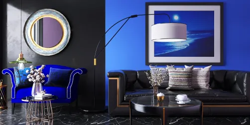 Black and real blue living room idea 💡
